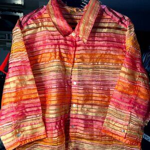 Valerie Steven's Women's Sheer Pinks & Oranges Striped Over Shirt SZ Lrg